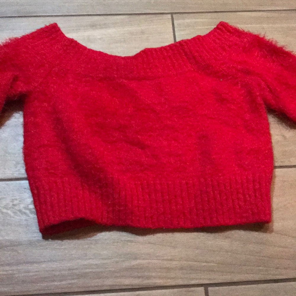 FOREVER 21 Long Sleeve CROP RED SWEATER
